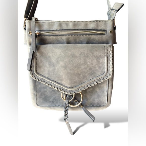 SOLD- VR NYC Braided O-Ring Messenger Crossbody Bag - Light Gray - Picture 3 of 16